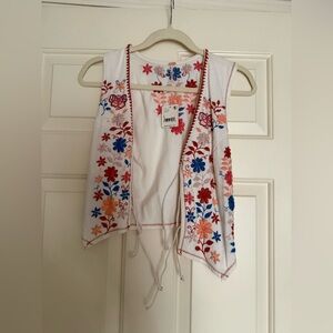 Free People White Floral Embroidered Vest
